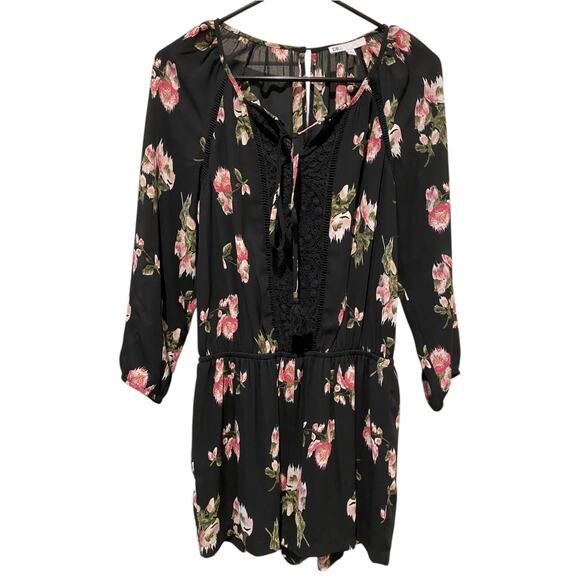 DR2 Daniel Rainn Floral Romper Small Black Pink One Piece Lace Sheer Bohemian - Picture 3 of 10
